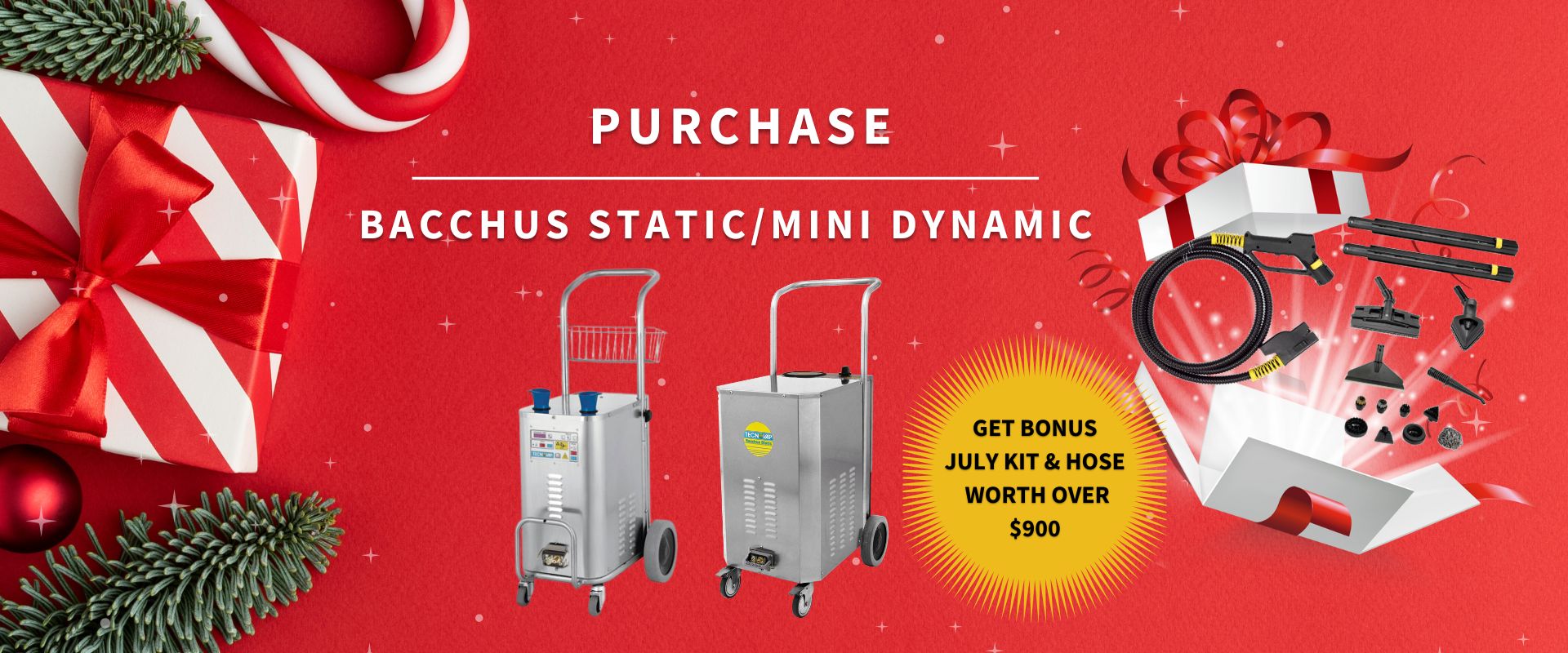 Purchase Bacchus Mini or Bacchus Static, Get bonus July kit & Hose worth over $900
